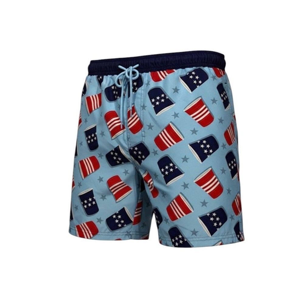 Way To Celebrate Patriotic Party Cup Swim Trunks Men’s L Red White Blue American